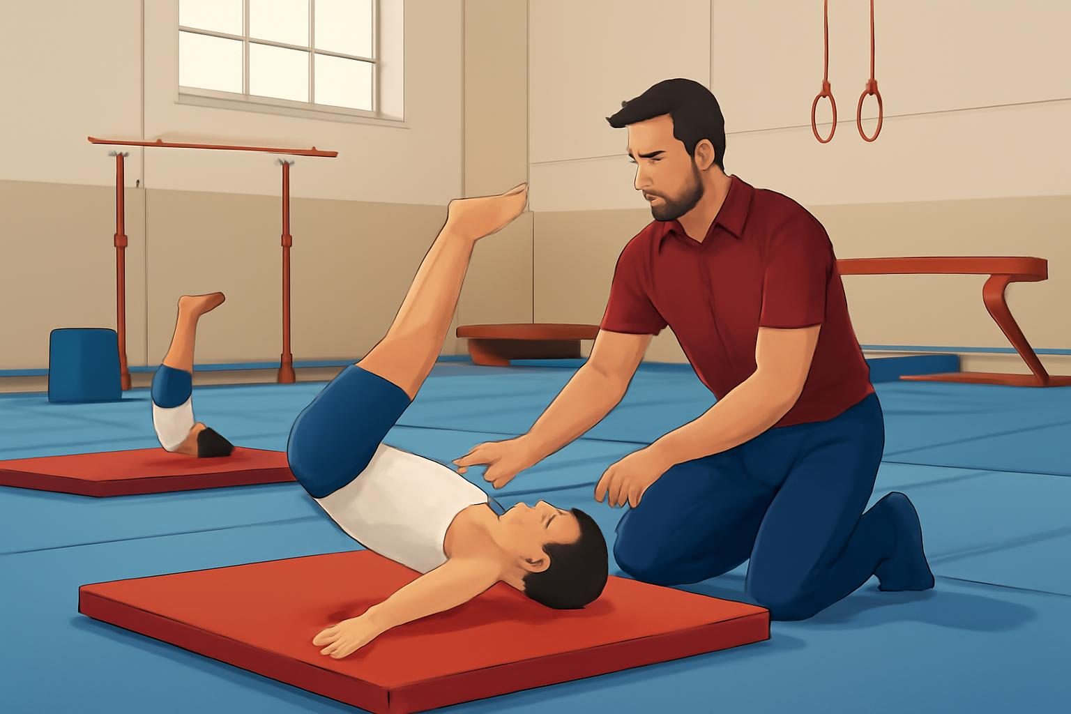 صورة توضيحية لدرس تعلم الدوران الخلفي التدريجي للمبتدئين في الجمباز للأطفال