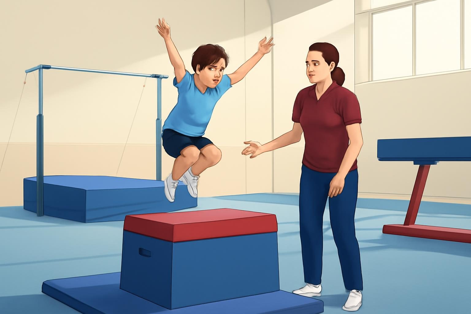 صورة توضيحية لدرس تطوير مهارات القفز العمودي في الجمباز للأطفال